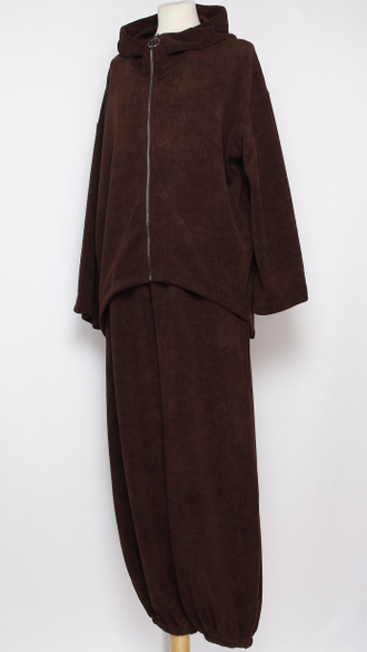 КОСТЮМ ЖАКЕТ И БРЮКИ "ВЕЛЮР ВАФЕЛЬКА"  шоколад р.46,48,50,52