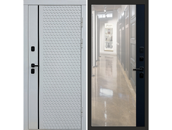 Дверь белая Simple с панелью черное зеркало фацет