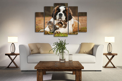 Модульная картина "Сенбернар и малыши"