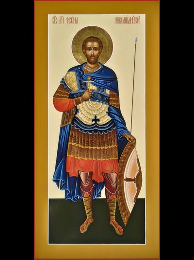 Феона Никомидийский, святой мученик, воин. Рукописная мерная икона.