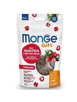 Хрустящие подушечки Monge Gift Sterilised для стерилизованных кошек, утка 60 гр