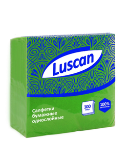 Салфетки бумажные Luscan 1 слой, 24х24 зеленые 100шт/уп