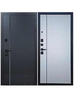 Дверь стальная ГРАФ черный кварц с молдингом / Панель МДФ Белый софт с вертикальным молдингом