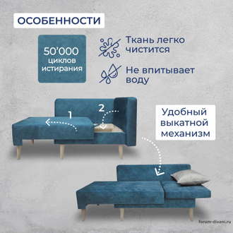 Кушетка Лилия-2, Синяя/Слоновая кость, правая