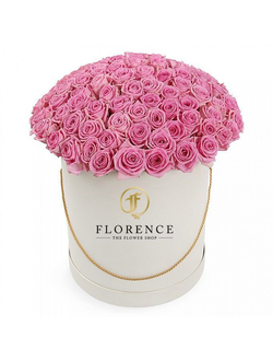Цветы в шляпной коробке  101 Розовая роза "озовый рай"