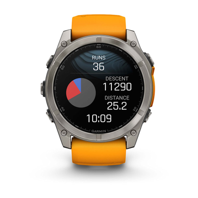 Умные часы Garmin Fenix 8 - 51 мм, AMOLED Sapphire, Titanium, светло-серый, оранжевый силиконовый ремешок (010-02905-11)