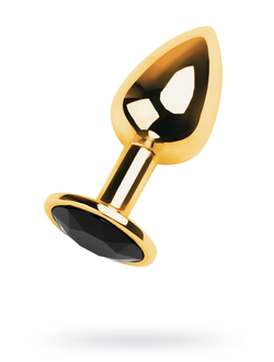 Золотистая анальная пробка с чёрным кристаллом - 7 см. Производитель: ToyFa