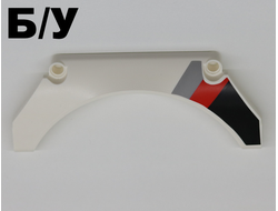 ! Б/У - Technic, Panel Car Mudguard Arched 13 x 2 x 5 Straight Top with Black, Red and Gray Diagonal Stripes Pattern Model Back Left Side, White (42545pb002L / 6253096) - Б/У