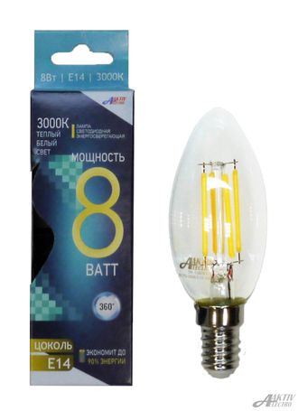 ЛАМПА СВЕТОДИОДНАЯ LED-Premium СВЕЧА 8Вт Е14  прозрачная