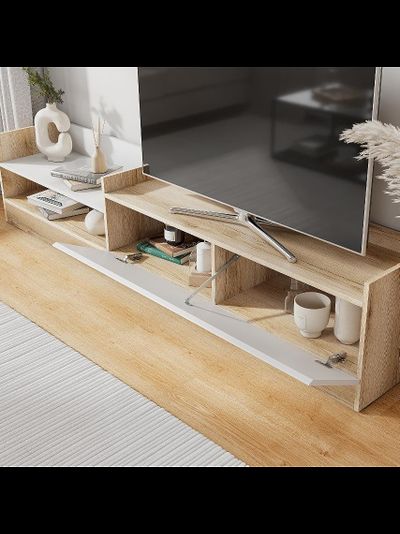 Брауни тумба для телевидеоаппаратуры Дуб Делано/Белый