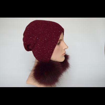 Шапка ушанка Vizio 6418 Р бордовая помпоны