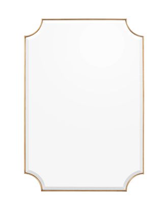 Зеркало в золотой раме с обратными зубчатыми углами по краям.