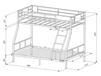 Двухъярусная кровать металлическая ФМ - ГР1 140 см (190х90 и 190х140) + 200 бонусов