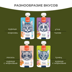 Wanpy Cat (Ванпи кэт) Лакомство для кошек Мясной мусс из тунца и курицы с морковью, 90 г