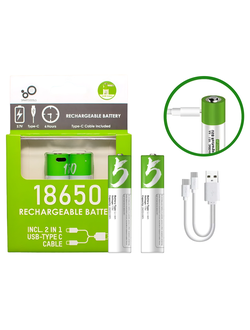Перезаряжаемая батарея "Smartoools" (Li-ion 18650) с Type-C, характеристики: 2000mAh/3.7V/2шт