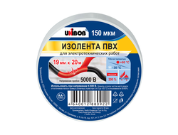 Изолента Unibob, пвх, 150 мкм, 19 мм x 20 м, белая 59482