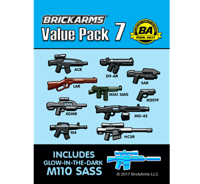 BrickArms - Value Pack 7 + автомат M110 светящийся в темноте