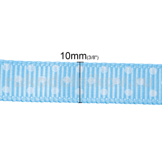 лента репсовая "Горошек", цвет-голубой, ширина-10 мм, отрез-1 метр