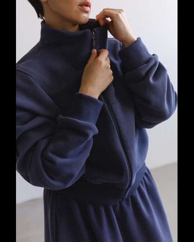 Куртка на молнии хлопковый велюр укороченная (черничный)