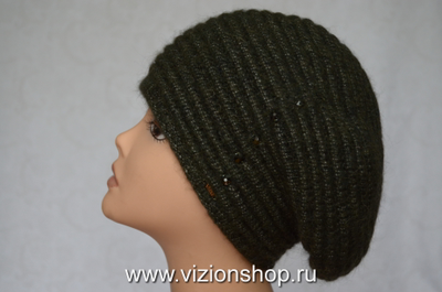 Вязаный берет в полоску женский Vizio Италия 6478 зеленый
