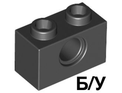 ! Б/У - Technic, Brick 1 x 2 with Hole, Black (3700 / 370026) - Б/У