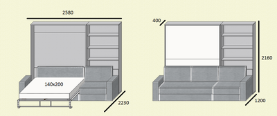 Шкаф-кровать с диваном оттоманка "Сицилия" 140х200 закрытый стеллаж
