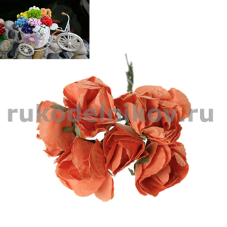 бумажные цветы "Роза", цвет-оранжевый, 26х80 мм, 6 шт/уп