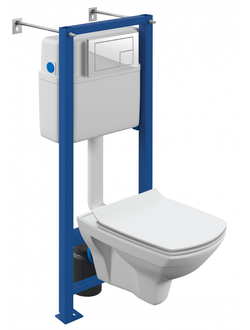 Комплект Cersanit Carina New Clean On унитаз + инсталляция + стеклянная кнопка смыва