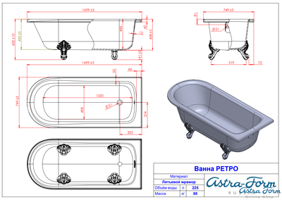Astra-Form ванна Ретро 170/75 см белая