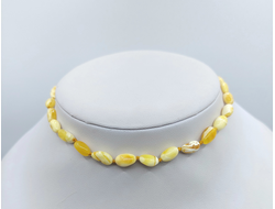 Детские бусы из натурального, Пейзажно-матового янтаря через узелок, оливка, Арт 71