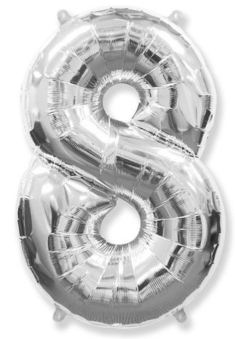 Воздушный шар фольгированный "Цифра 8. Серебро"  (Испания) 102 см.