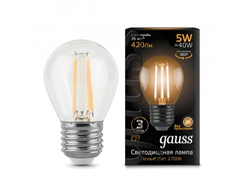 Gauss Filament Шар G45 E27 5W(450lm) 4100K 4K 80x45 филамент (нитевидная), прозр. 105802205