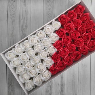 МИКС Розы из мыла 50 шт "Корея" Белый - Красный
