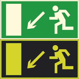 Фотолюминесцентный знак E08 «Направление к эвакуационному выходу налево вниз»