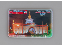 Гибкий сувенирный магнит на холодильник 8х6 см. с фото вечернего ВДНХ, павильон Земледелие