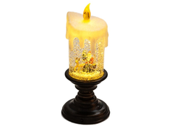LED Свеча новогодняя со светодиодами и поддувкой снега, 11*11*28см, (три вида)