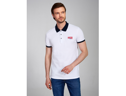 Футболка поло мужская, с Российской символикой, 65PM-1399, белая