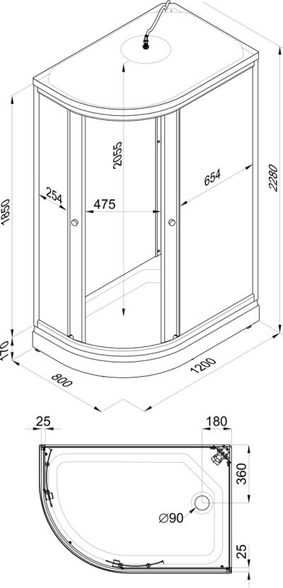 Душевая кабина Тритон Коралл 120х80  A правая