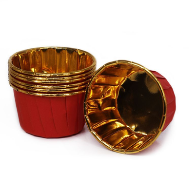 Форма бумажная/капсула для капкейков (50 шт., красные/золото), 50*40мм