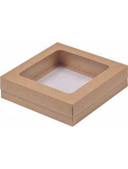 Коробка для клубники в шок. с окном (крафт), 150*150*40мм
