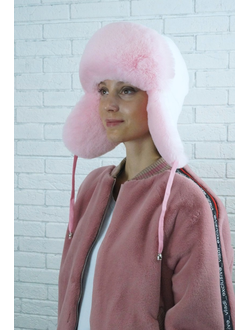 Женская ушанка «Гармония», цвет белый + розовый