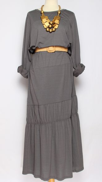 ПЛАТЬЕ "Оборка" ТРИКОТАЖНОЕ  серое