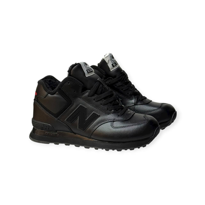New Balance 574 leather Black  С Мехом