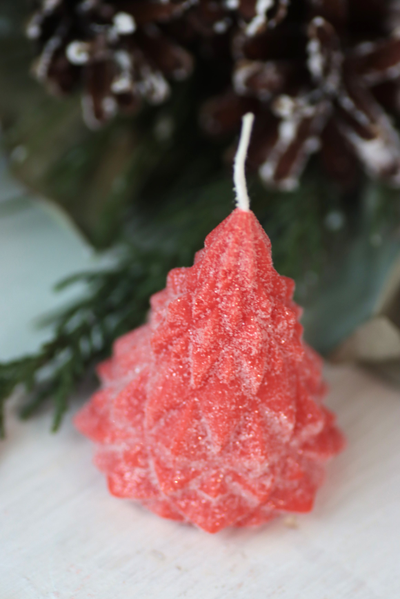 Свеча "Ёлка хрусталь" Алый с блёстками