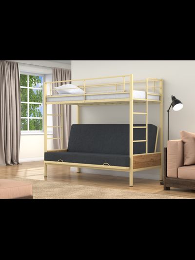 Двухъярусная кровать-диван Дакар 1 Слоновая кость (вставки дуб крафт табак)
