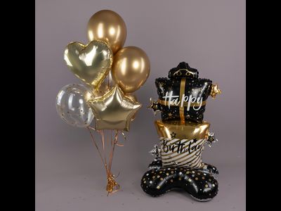 Шар 3D (59''/150 см) Фигура на подставке, Стильные подарки, Черный/Золото