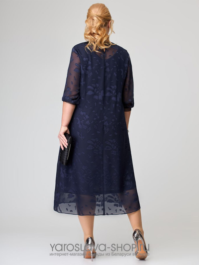 Нарядное платье из шифона А-силуэта синего цвета