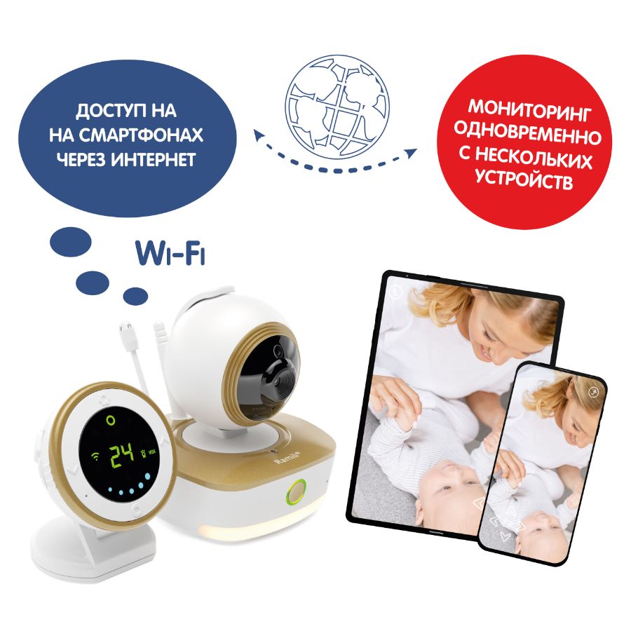 Wi-Fi радио-видеоняня Ramili Baby RV1800 с повышенной дальностью, 2-в-1, Full HD