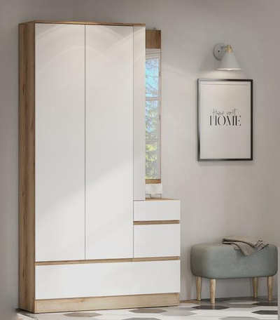 Брауни Вешалка с зеркалом Дуб Делано/Белый