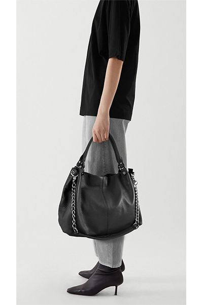(АРТИКУЛ: 9744/92) СУМКА ЖЕНСКАЯ БОЛЬШАЯ, НАТУРАЛЬНАЯ КОЖА, ЧЕРНАЯ, С ЦЕПОЧКОЙ